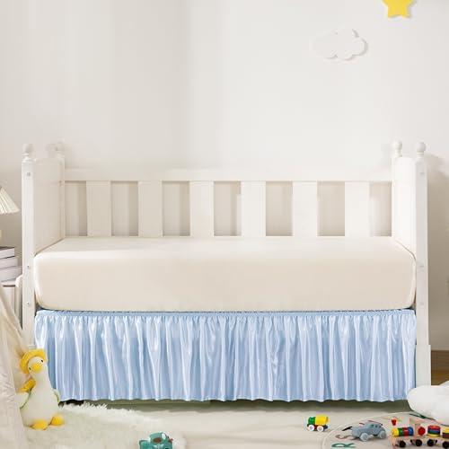 Baby Blue Satin Crib Bed Skirt by Counfeisly