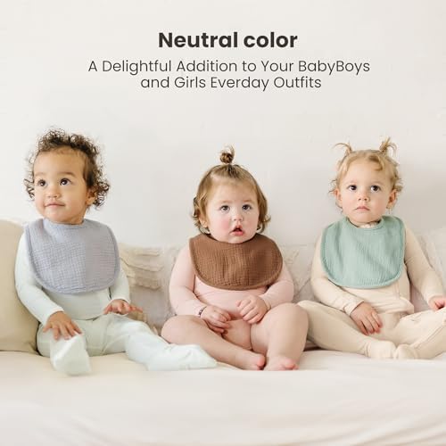 Konssy 8-Pack Muslin Baby Bibs, Adjustable Fit - Image 2