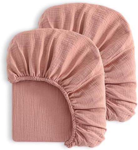 NTBAY Crib Muslin Fitted Sheets, 2 Pack, 28 x 52, Blush Pink by NTBAY