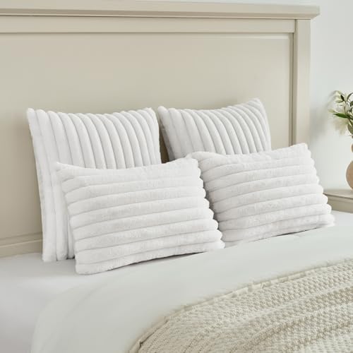 FUTEI Pack of 2 Faux Fur Throw Pillow Covers 20x20 Inch - Image 5