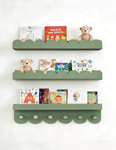 Nursery Book Shelves with Hooks, Scalloped Shelves by icnjdMopclean