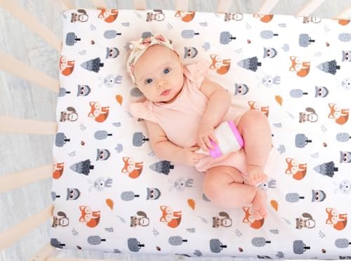 4 Pack Woodland Forest Animals Wood Neutral Unisex Fitted Baby Crib Sheets Set - Image 2