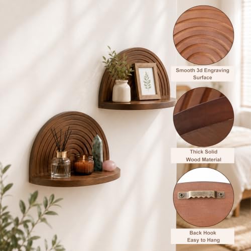 Artilady Boho Shelf Wall Decor, Mid Century Wood Floating Shelves Storage - Image 6