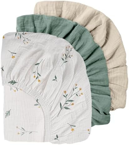 Gllquen Baby Muslin Cotton Pack and Play Sheets 3 Pack by GLLQUENBABY