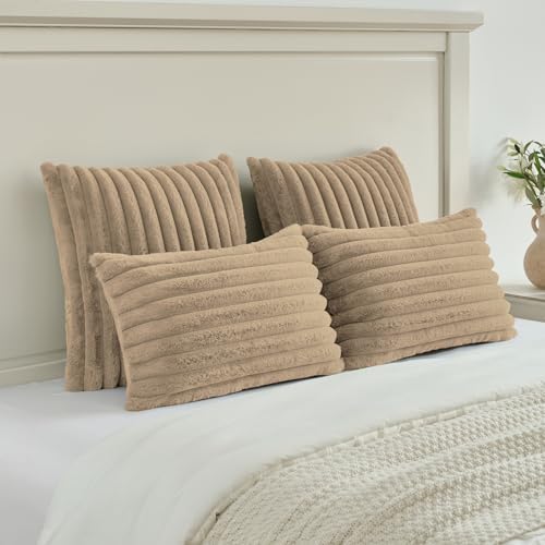 FUTEI Pack of 2 Faux Fur Throw Pillow Covers 28x28 Inch - Image 5
