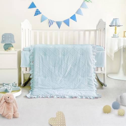 Baby Crib Bedding Set for Girls, 3 Piece Boho Crib Comforter Set Ruffle - Image 5