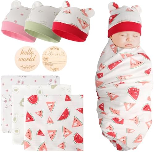 DRESHOW BQUBO Cotton Baby Swaddle Hat Set Newborn Infant Receiving Blankets by DRESHOW