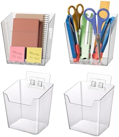 Clear Adhesive Wall Storage Bins 4-Pack Cabinet Door Organizer Cups by LIGHTDUST