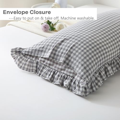Grey White Gingham Ruffle Body Pillow Cover 20"x54" - Image 5