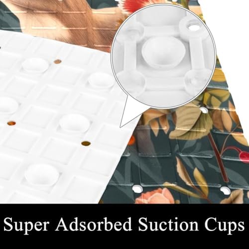 Bathtub Mat Non Slip 26.8x15.1 Inch, Deers Florals Flower Shower Mat - Image 3