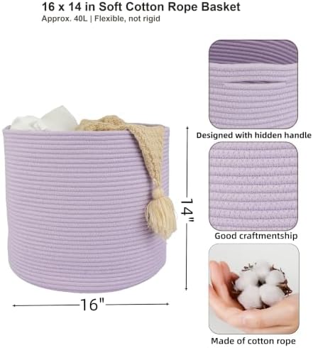 XUANGUO Cotton Rope Basket For Girls Boys Kids 16”X14” purple - Image 2
