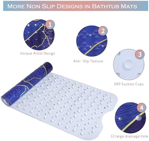 Mountain Bathtub Mat Non Slip 40x16in Gold Line Extra Long Bath Mat - Image 4