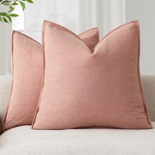 Foindtower Linen Solid Decorative Throw Pillow Covers 24x24 Inch Coral Pink by Foindtower