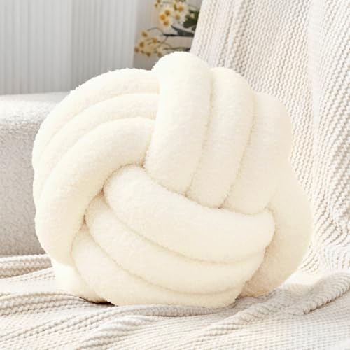 Petrella Ivory White Knot Pillow Ball, 8 Inch Round Decorative Throw Pillow by Petrellatoy