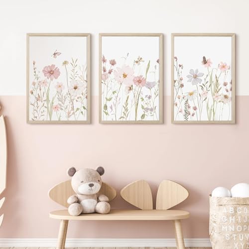 Wildflower Nursery Wall Art Pink Watercolor Floral Painting Baby Girl Nursery - Image 7