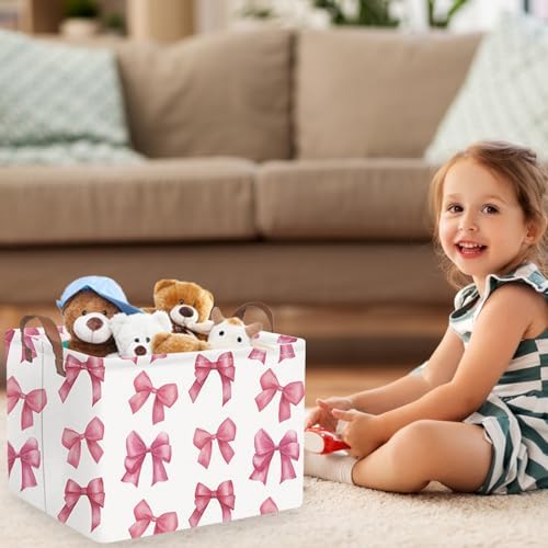 Rectangular Pink Girls basket, Delicate pink bow girls nursery laundry basket - Image 2
