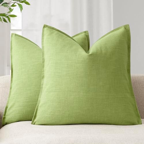 Foindtower Linen Solid Decorative Throw Pillow Covers 20x20 Inch Lush Green by Foindtower