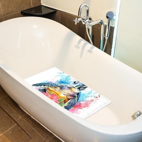 Shower Mat Non Slip 26.8 x 15.1 Inches, Watercolor Turtle Bathtub Mat Shower - Image 5