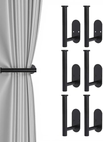 Hoousuper 6pcs Black Stainless Steel Curtain Tiebacks, Wall Mounted Curtain by Hoousuper