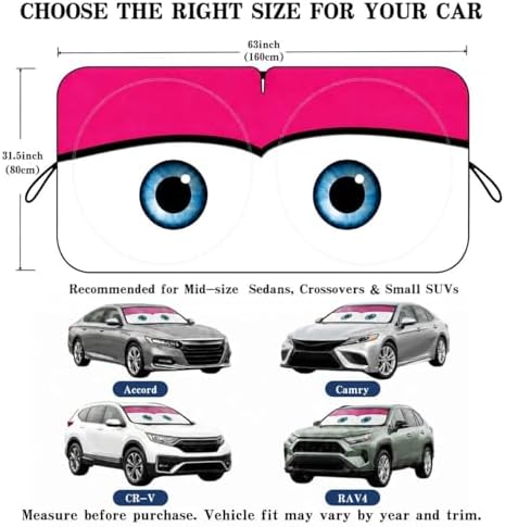 Car Windshield Sun Shade, Universal Fit Midsized Sedan SUV, Cute Pink - Image 5