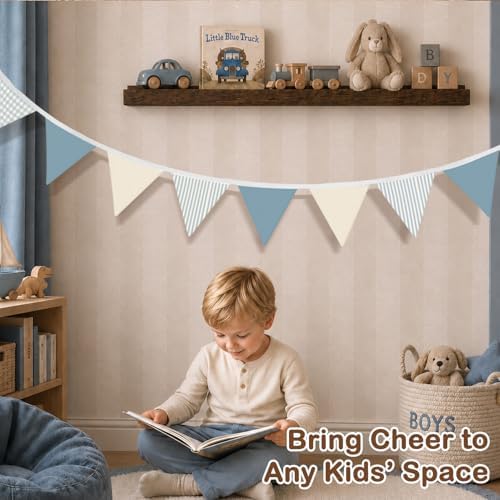 Boys Room Playroom Decor Blue Pennant Banner Flags 5.5Ft - Image 4