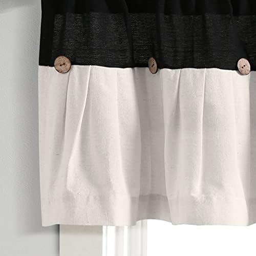 Lush Decor Linen Button Farmhouse Valance Curtians 52" W x 18" L Black & White - Image 4