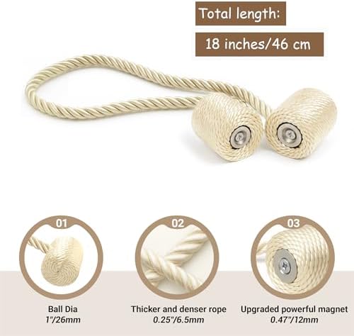 Hion Magnetic Curtain Tiebacks Beige 4pcs, Curtain Holdbacks Hooks Holders - Image 2