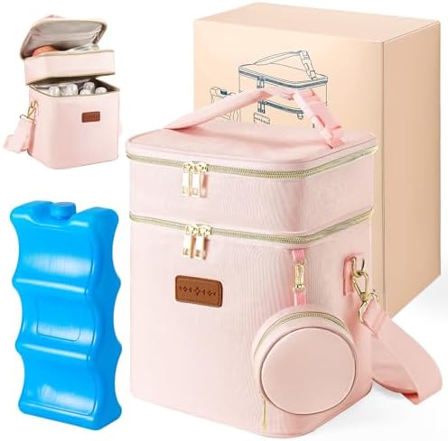 Breastmilk Cooler Bag with Ice Pack & Pacifier Case, Large Double Layer by Derbiedersinn