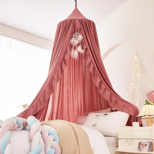 Mengersi Bed Canopy for Girls, Ruffled Canopy Bed Curtains Canopy for Girls Room by Mengersi