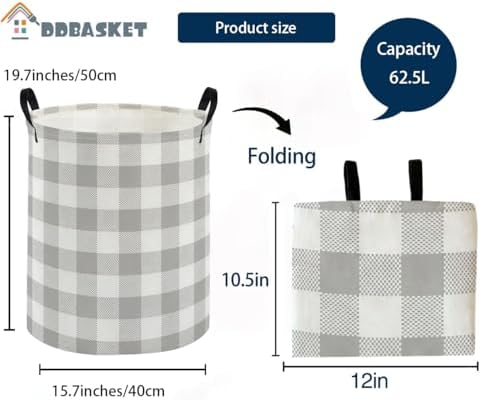 Kids Laundry Basket Gery grid Hamper - Image 2