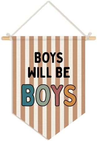 Wheatwin Boy Room Decor, Boys Will Be Boys Wall Hanging Pennant Flag Banner by Wheatwin