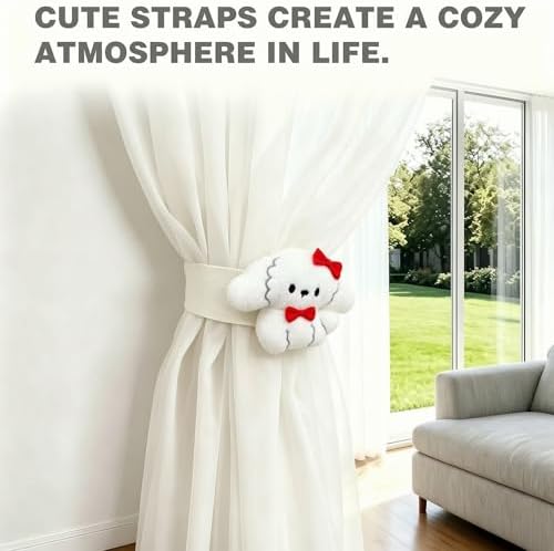 2 Pack Neutral Nursery Decor Cartoon White Dog Curtain Tiebacks, Cute & - Image 3