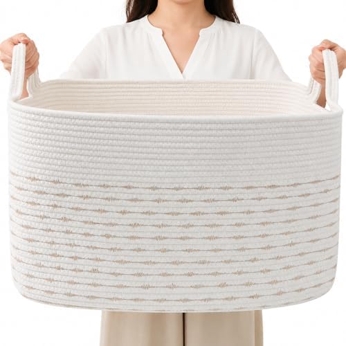 65L Large Laundry Basket with Handles, Woven Blanket Basket by HZFTJOY