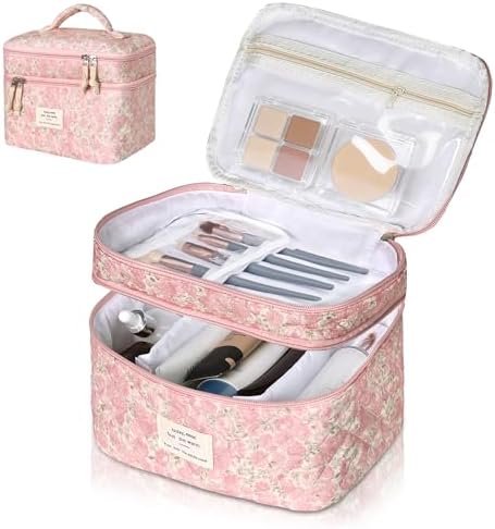 Gosect Makeup Bag, Portable Travel Make up Bag, Large Capacity Quilted Cosmetic by Gosect