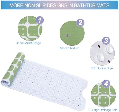 Bathtub Mat Non Slip 40x16 Inch Extra Long Bath Mat, Geometric Design Bathroom - Image 2