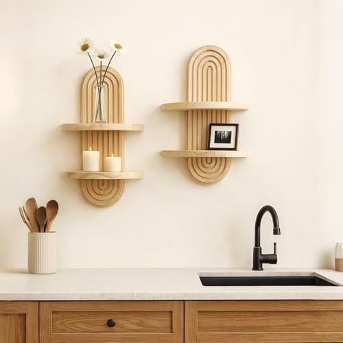 Artilady Boho Shelf Wall Decor, Solid Wood Floating Shelves Srorage Display - Image 2
