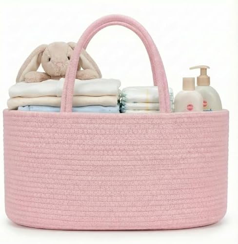 luxury little Diaper Caddy Organizer, Large Cotton Rope Nursery Baby Basket by LuxuryLittle