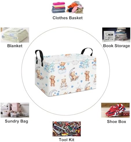 Rectangular Bear Storage Bin, Fabric Closet Organizer Basket - Image 3