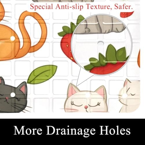 Bathtub Mat Non Slip 26.8x15.1 Inch, Strawberry Cats Shower Mat - Image 2