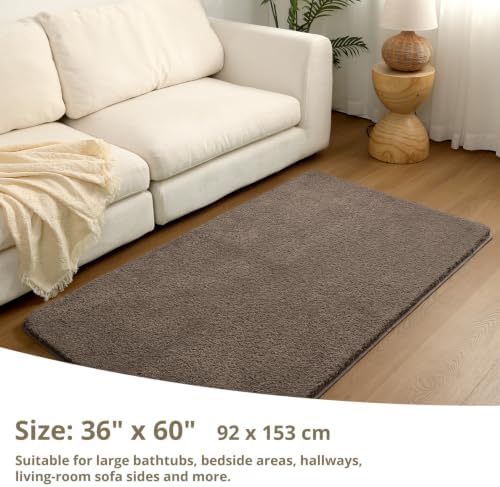 Polyester Bathroom Rug 36"x60" Brown, Large Soft Shaggy Bath Mat - Image 2