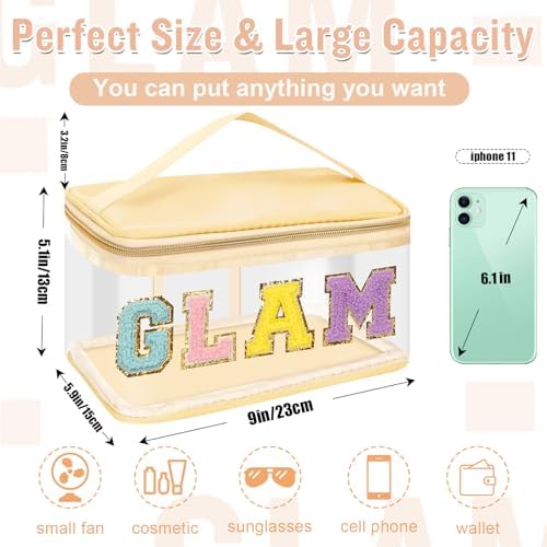 Chenille Letter Clear Makeup Bags Glam Pouch, Preppy Patch Makeup Bag Zipper - Image 2