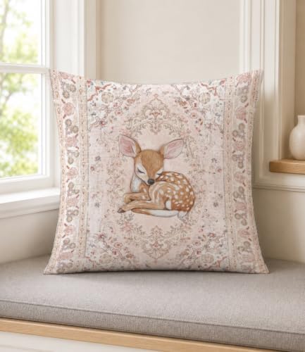 Sleeping Fawn Pillow Cover 18x18, Floral Woodland Nursery Decor - Image 2