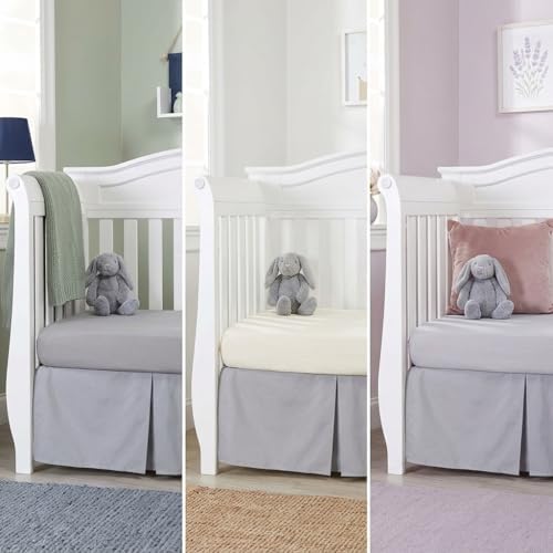 EVERYDAY KIDS Light Gray Pleated Crib Skirt; 100% Natural Cotton Nursery Crib - Image 5