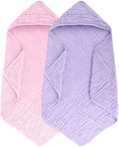 Synrroe 2 Pack Hooded Muslin Cotton Baby Towels by Synrroe