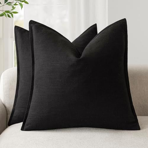 Foindtower Linen Solid Decorative Throw Pillow Covers 20x20 Inch Black by Foindtower