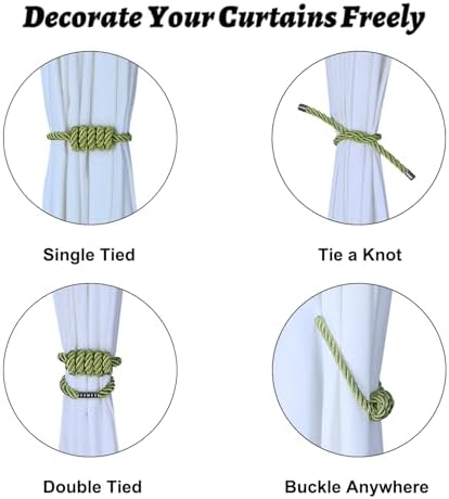 BEL AVENIR Magnetic Curtain Tiebacks 4 Pack Hand-Woven Curtain Ties - Image 3