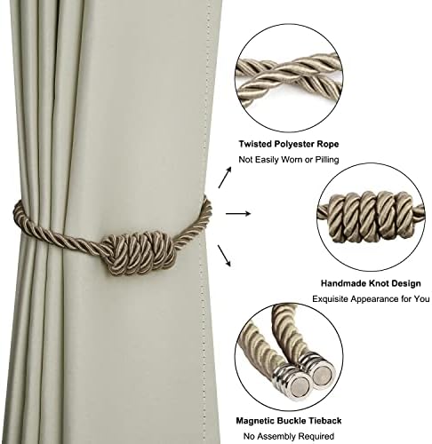 BEL AVENIR Magnetic Curtain Tiebacks 6 Pack Hand-Woven Curtain Ties - Image 4