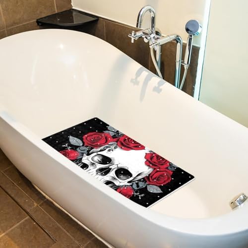 Bathtub Mat Non Slip 26.8x15.1In, Skull Rose Bath Mat - Image 4