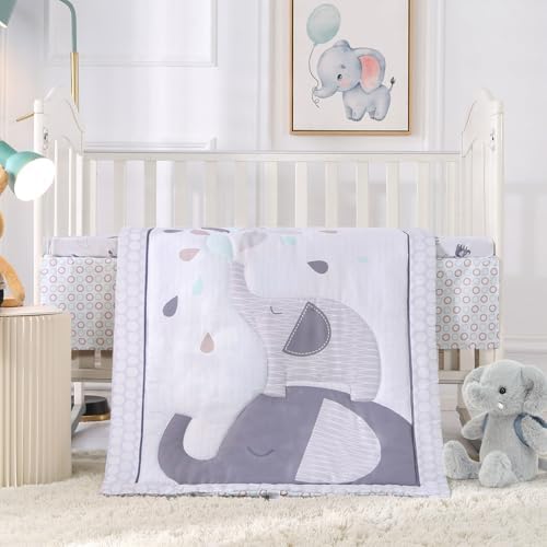 Mini Crib Bedding Set for Boys, Premium 3 Piece Elephant Baby Mini Crib Bedding - Image 2