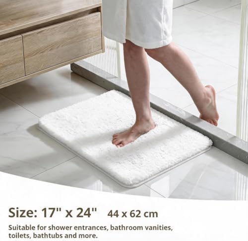 Polyester Bathroom Rug 17"x24" White, Non-Slip Soft Shaggy Bath Mat - Image 2